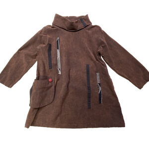 Lagenlook Boho Artsy Tunic Top High Neck Wearable Art Attached Pouch Satchel S/M